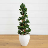 4' English Ivy Topiary Tree in White Oval Planter UV Resistant (Indoor/Outdoor)