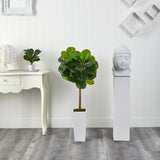 4' Fiddle Leaf Artificial Tree in White Tower Planter