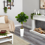 4' Fiddle Leaf Artificial Tree in White Tower Planter