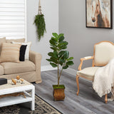 4' Fiddle Leaf Fig Artificial Tree in Metal Planter with Faux Moss
