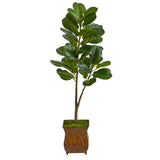 4' Fiddle Leaf Fig Artificial Tree in Metal Planter with Faux Moss