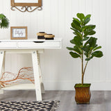 4' Fiddle Leaf Fig Artificial Tree in Metal Planter with Faux Moss