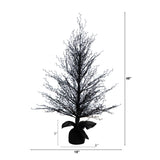4' Pre-Lit Halloween Black Twig Artificial Fall Tree in Burlap Planter with 63 Warm White LED Lights