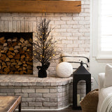 4' Pre-Lit Halloween Black Twig Artificial Fall Tree in Burlap Planter with 63 Warm White LED Lights