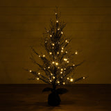 4' Pre-Lit Halloween Black Twig Artificial Fall Tree in Burlap Planter with 63 Warm White LED Lights