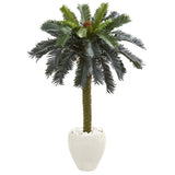4' Sago Palm Artificial Tree in White Planter