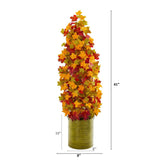41” Autumn Maple Artificial Tree in Green Metal Planter
