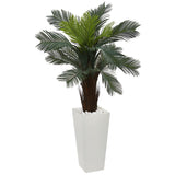 4.5' Cycas Artificial Plant in White Tower Planter Indoor/Outdoor