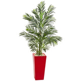 5' Areca Palm Artificial Tree in Red Planter (Indoor/Outdoor)