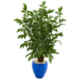 5' Fishtail Palm Artificial Tree in Glazed Blue Planter