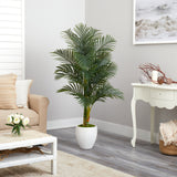 5' Paradise Palm Artificial Tree in White Planter with Faux Moss