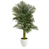 5' Paradise Palm Artificial Tree in White Planter with Faux Moss