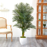 5' Paradise Palm Artificial Tree in White Planter with Faux Moss