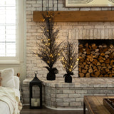 5' Pre-Lit Halloween Black Twig Artificial Fall Tree in Burlap Planter with 85 Warm White LED Lights
