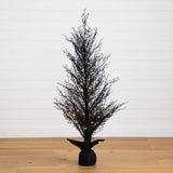 5' Pre-Lit Halloween Black Twig Artificial Fall Tree in Burlap Planter with 85 Warm White LED Lights