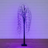5' Pre-Lit Halloween Black Willow Artificial Fall Tree with 144 Orange & Purple LED Lights