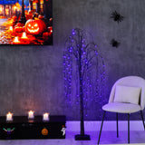 5' Pre-Lit Halloween Black Willow Artificial Fall Tree with 144 Orange & Purple LED Lights