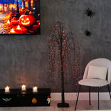 5' Pre-Lit Halloween Black Willow Artificial Fall Tree with 144 Orange & Purple LED Lights