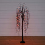 5' Pre-Lit Halloween Black Willow Artificial Fall Tree with 144 Orange & Purple LED Lights