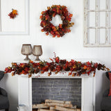 6' Autumn Maple Leaves, Berry and Pinecones Fall Artificial Garland