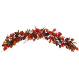 6' Autumn Maple Leaves, Berry and Pinecones Fall Artificial Garland