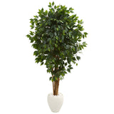 6' Ficus Artificial Tree in White Planter