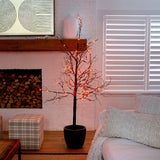 6' Pre-Lit Halloween Deluxe Black Twig Artificial Tree with 156 Orange & Purple LED Lights
