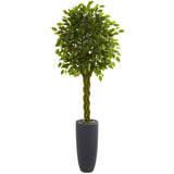 6.5' Braided Ficus Artificial Tree in Cylinder Planter(Indoor/Outdoor)