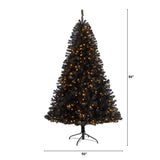 7' Black Artificial Christmas Tree with 500 Clear LED Lights and 1428 Tips