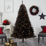 7' Black Artificial Christmas Tree with 500 Clear LED Lights and 1428 Tips