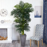7' Golden Cane Artificial Palm Tree in Cement Planter