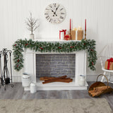 9' Frosted Swiss Pine Artificial Garland with 50 Clear LED Lights and Berries