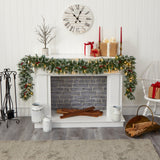 9' Frosted Swiss Pine Artificial Garland with 50 Clear LED Lights and Berries