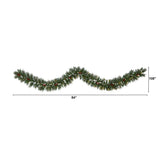 9' Frosted Swiss Pine Artificial Garland with 50 Clear LED Lights and Berries