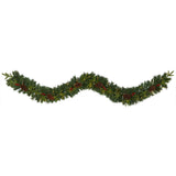 9' Mixed Pine Artificial Christmas Garland with 50 Clear LED Lights, Berries and Pinecones