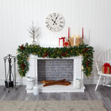 9' Mixed Pine Artificial Christmas Garland with 50 Clear LED Lights, Berries and Pinecones