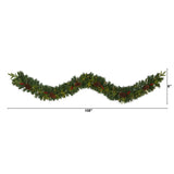 9' Mixed Pine Artificial Christmas Garland with 50 Clear LED Lights, Berries and Pinecones