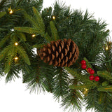 9' Mixed Pine Artificial Christmas Garland with 50 Clear LED Lights, Berries and Pinecones